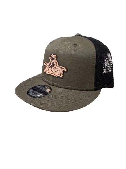 OUTLAW Leather Patch - New Era 9Fifty Trucker Cap - Olive/Black