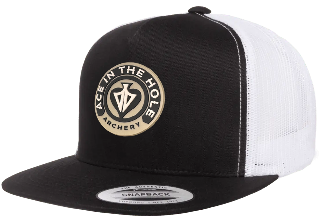 BROADHEAD PVC Patch - Yupoong Flat Bill Trucker Cap - Black/White